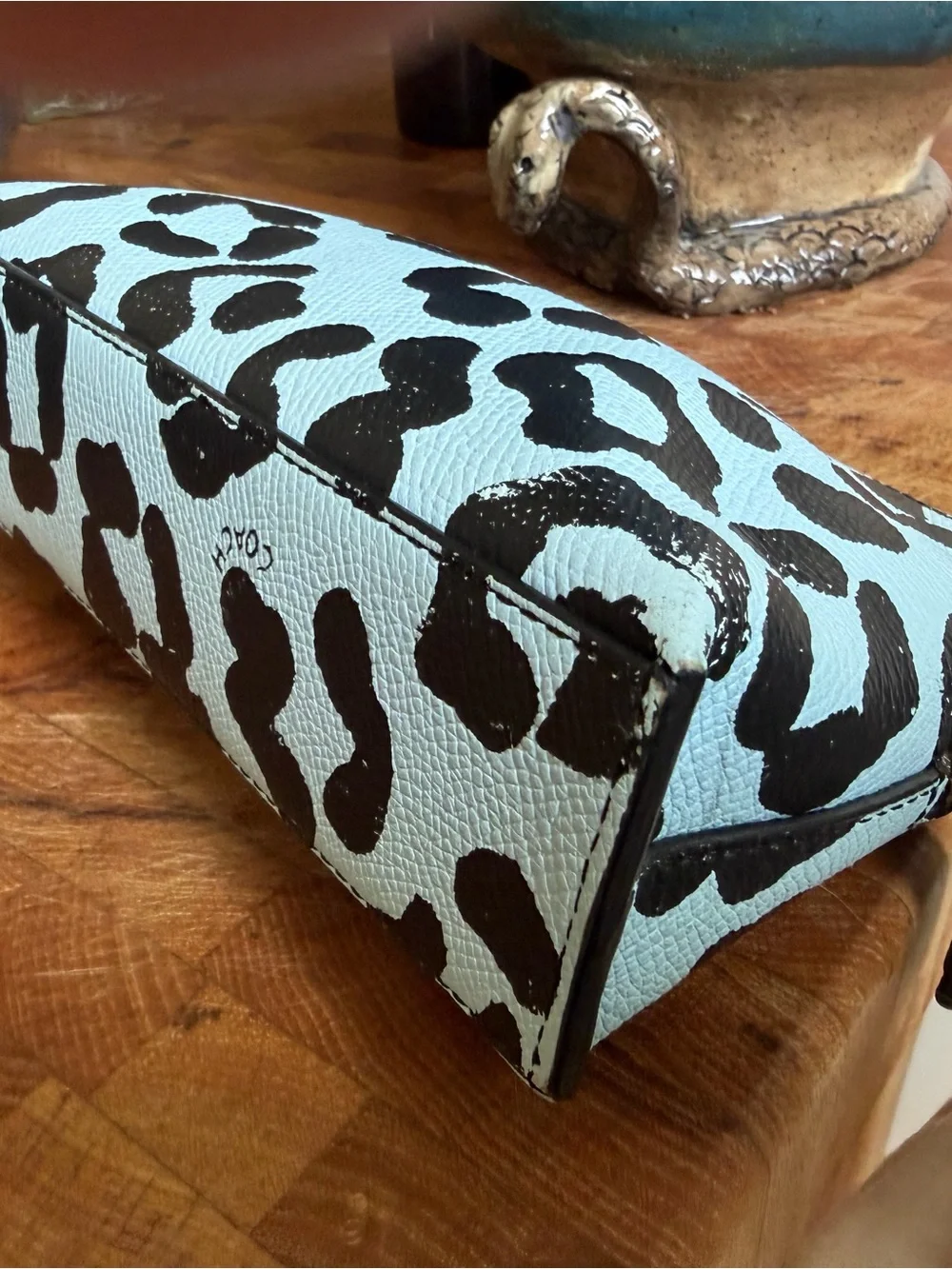 Coach 52952 Madison Ocelot Leopard Blue Leather Cosmetic Pouch